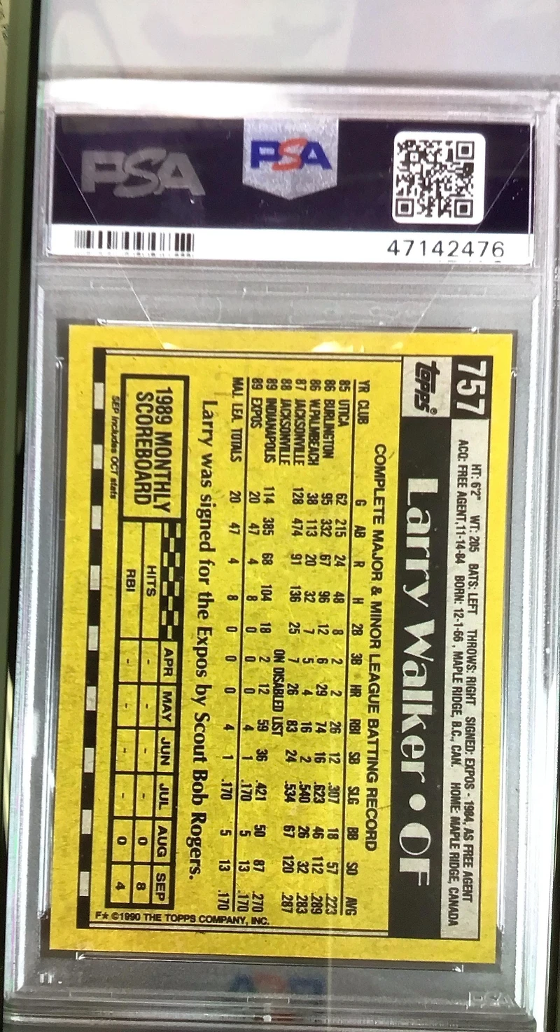 1990 Topps 757 Larry Walker PSA 10