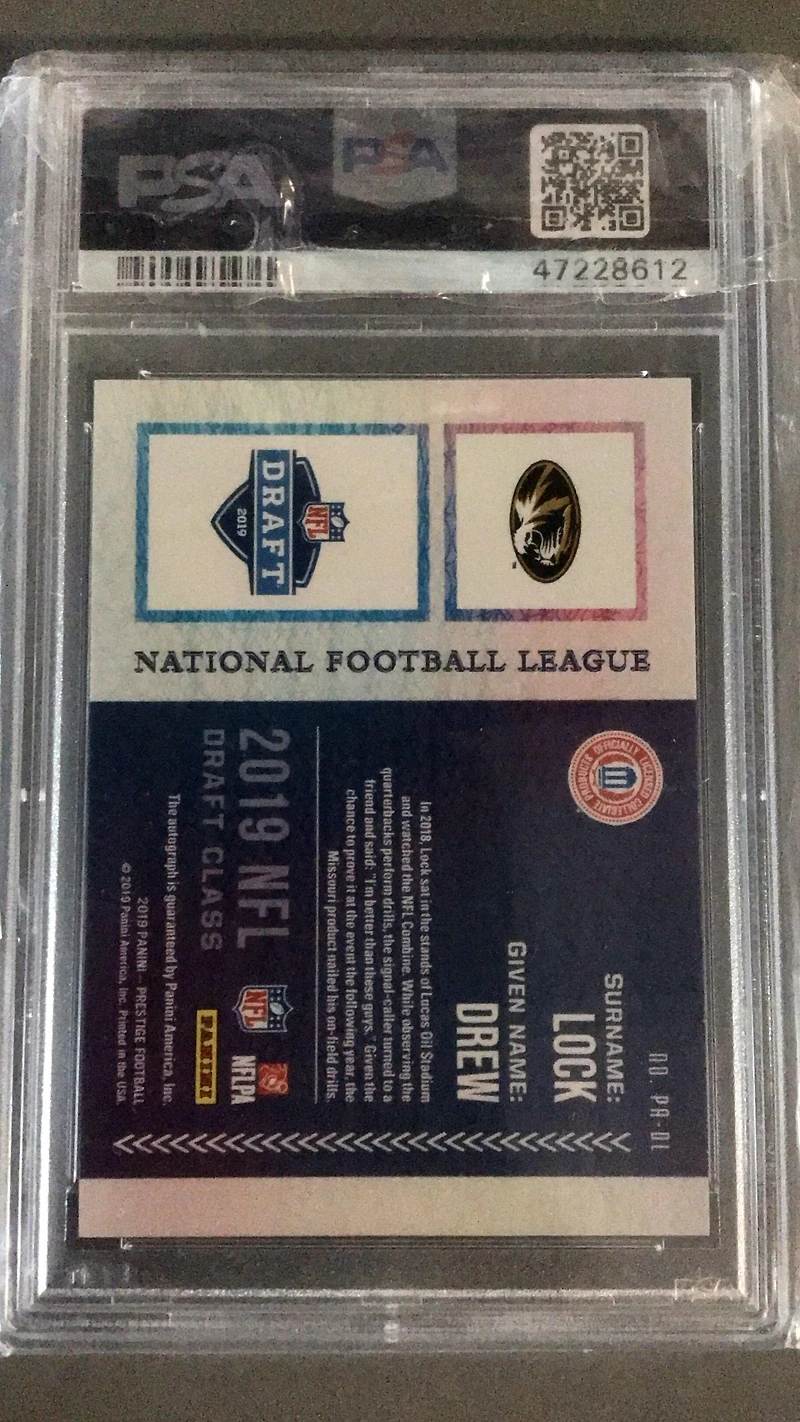 2019 Panini Prestige Nfl Passport Signatures Padl Drew Lock PSA 10