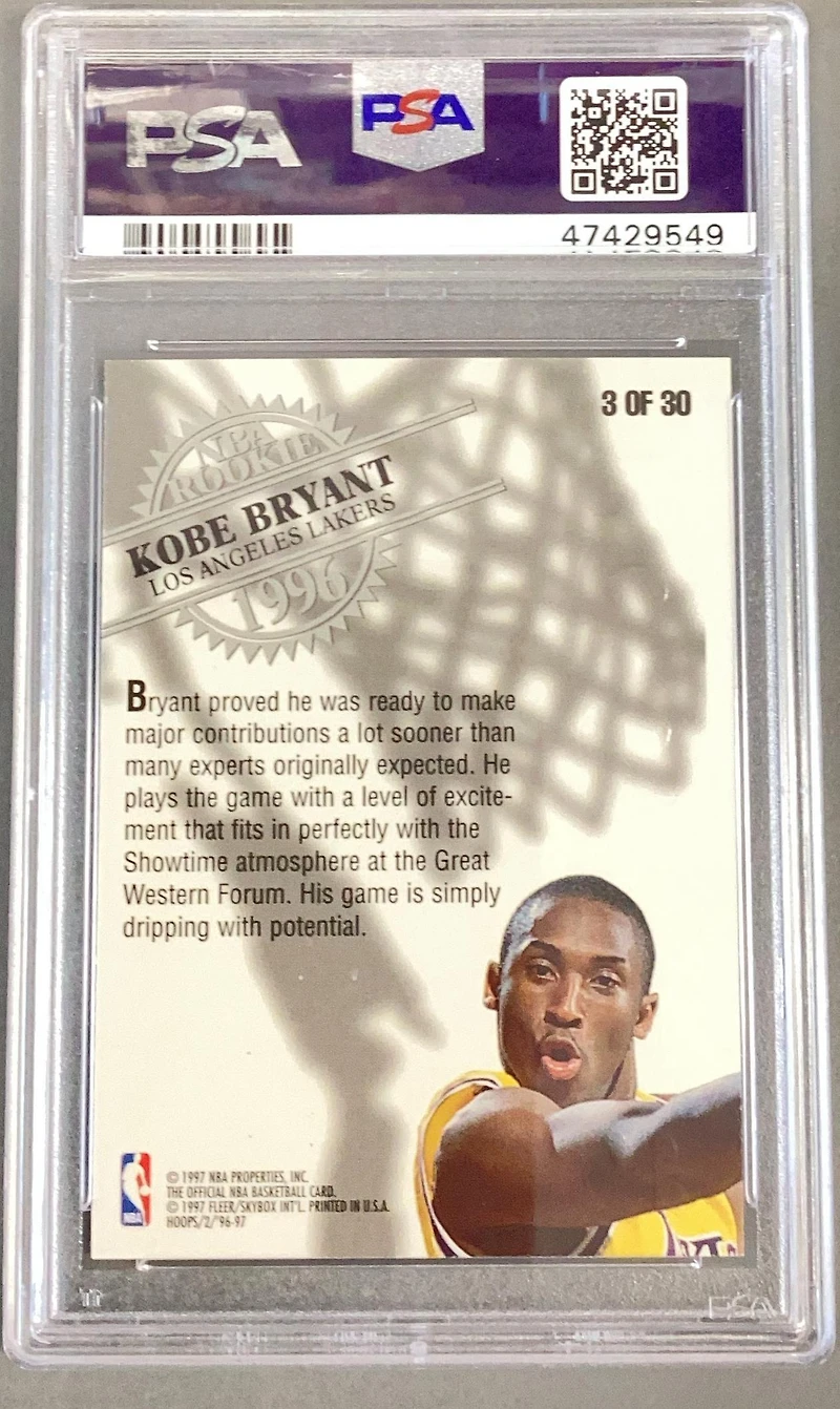 1996 Hoops Rookie 3 Kobe Bryant PSA 9