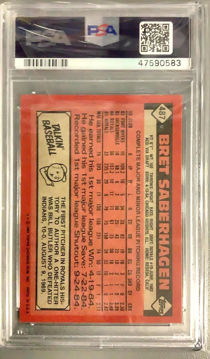 1986 Topps 487 Bret Saberhagen PSA 9