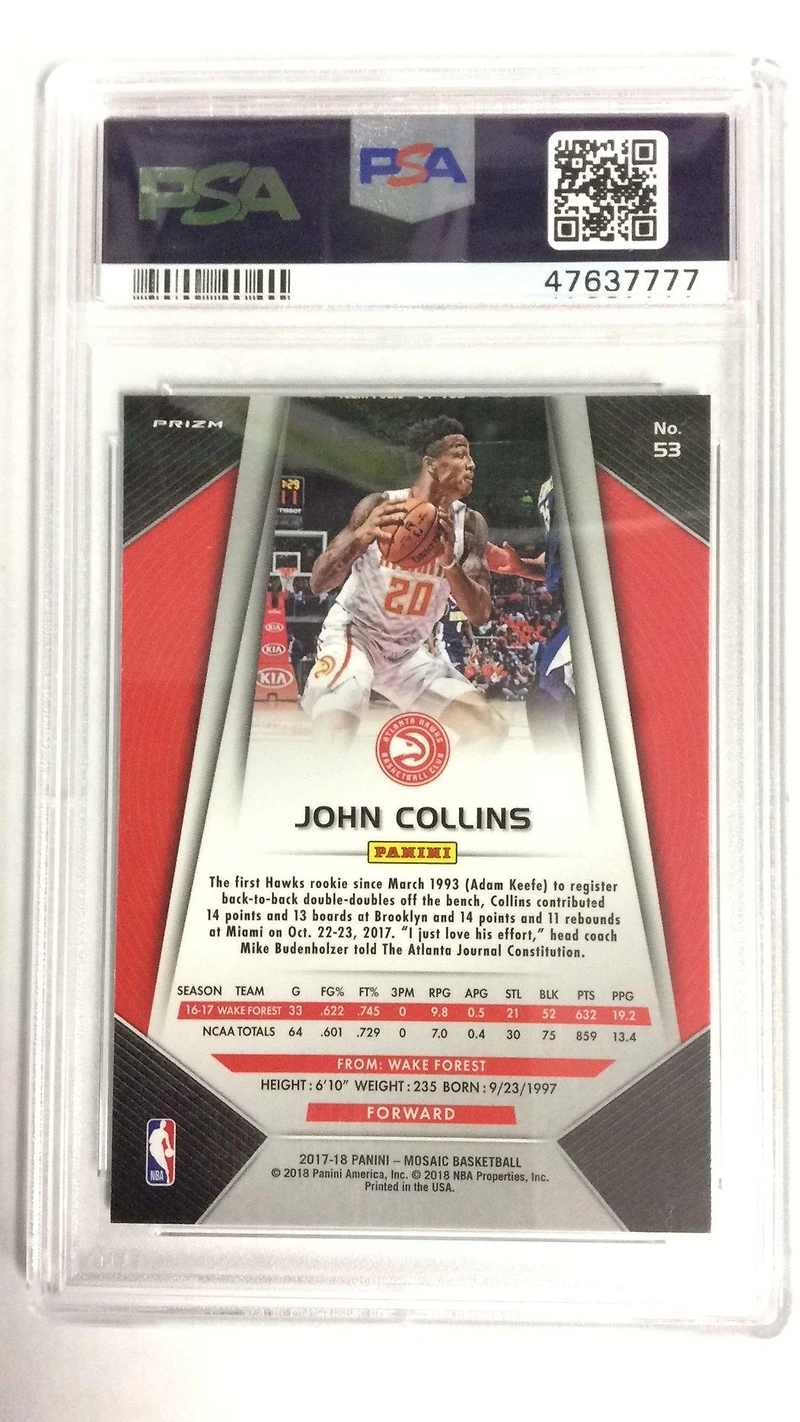 2017 Panini Prizm Mosaic 53 John Collins PSA 9