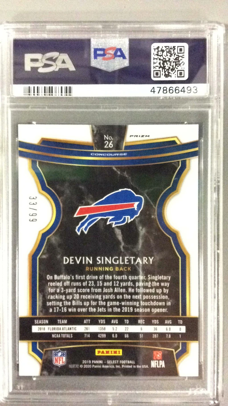2019 Panini Select 26 Devin Singletary Red Prizm PSA 10