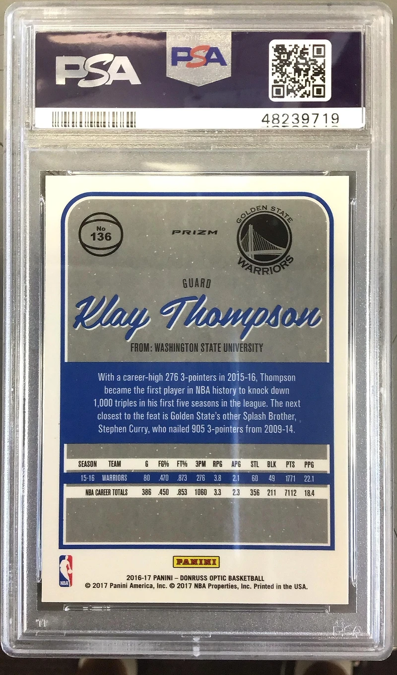 2016 Panini Donruss Optic 136 Klay Thompson Holo PSA 9