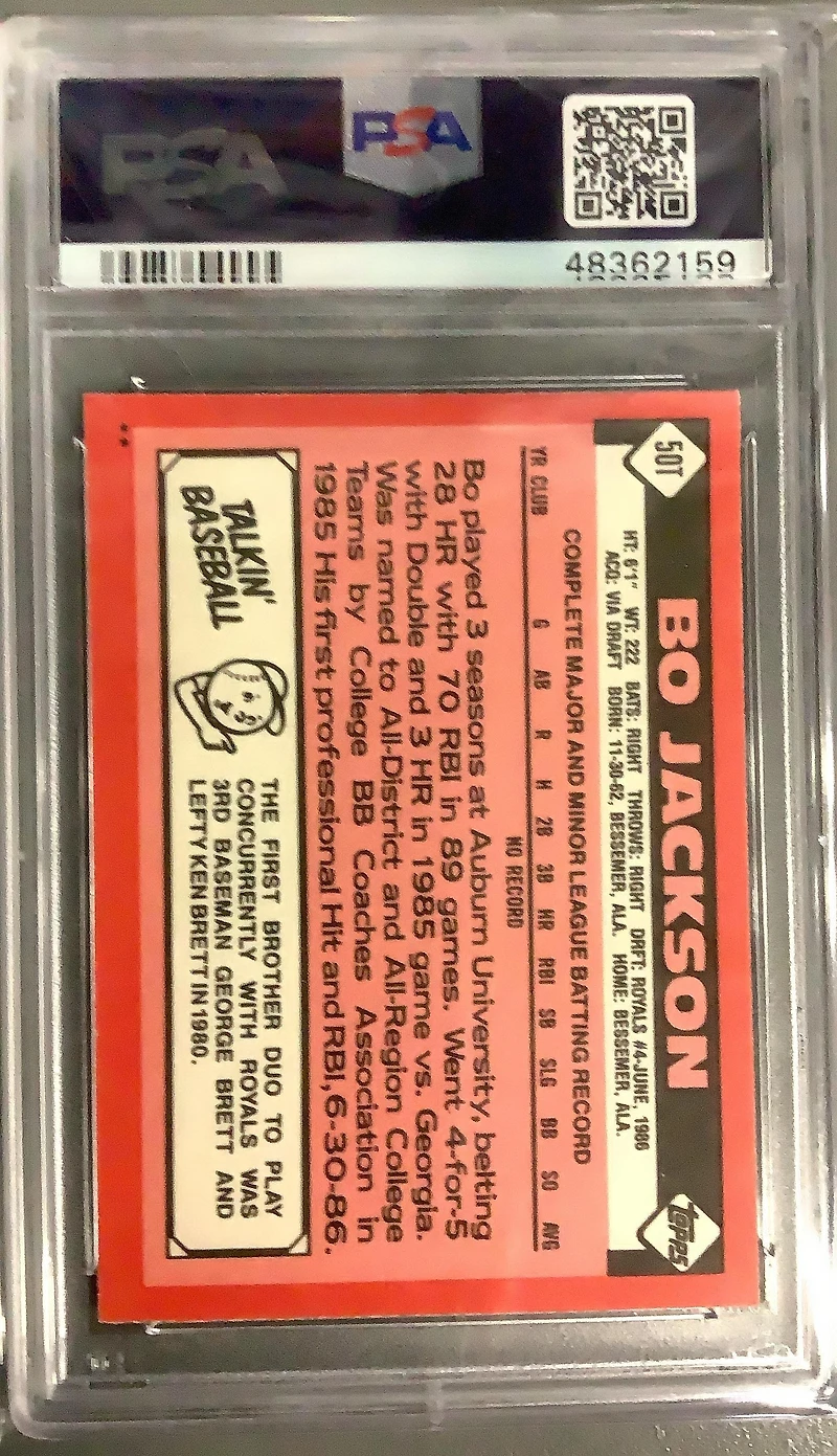 1986 Topps Traded 50t Bo Jackson PSA NM-MT+ 8.5