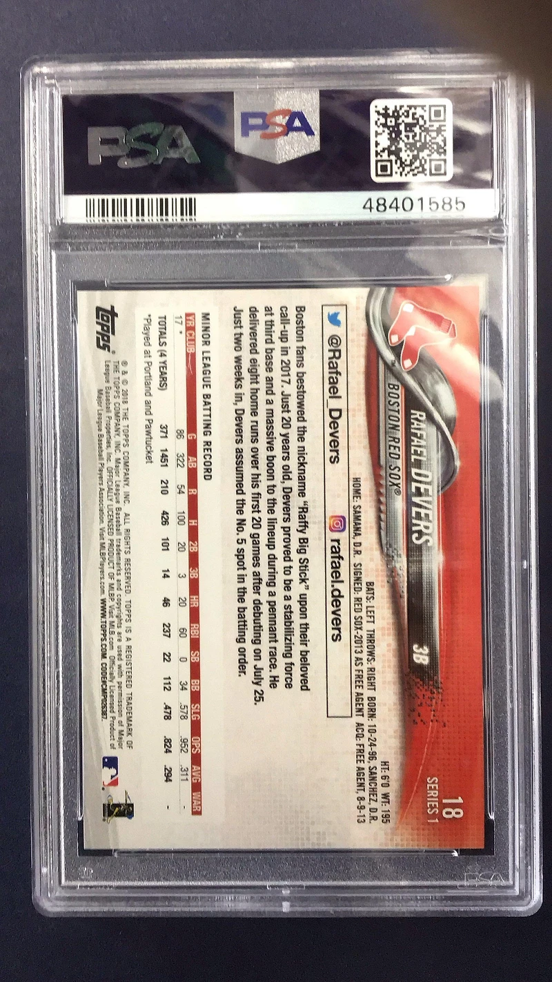 2018 Topps 18 Rafael Devers Batting PSA 10