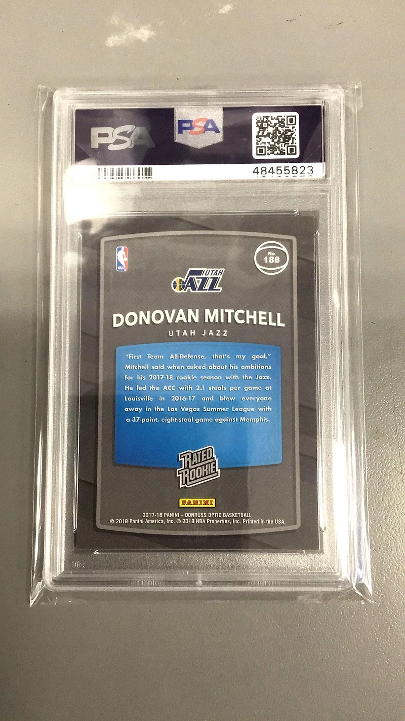 2017 Panini Donruss Optic 188 Donovan Mitchell Red/yellow PSA 10