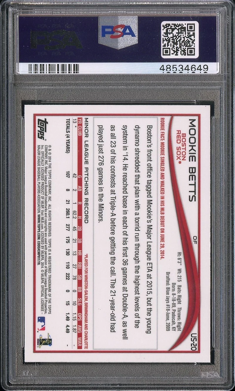 2014 Topps Chrome Update Us-20 Mookie Betts PSA 9