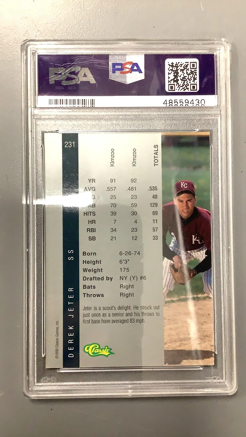 1992 Classic 4 Sport 231 Derek Jeter PSA 8