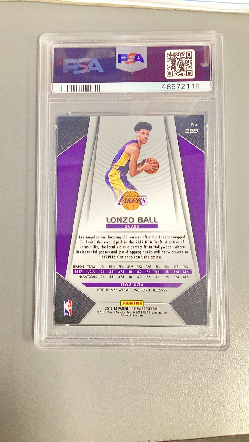 2017 Panini Prizm 289 Lonzo Ball Silver Prizm PSA 9