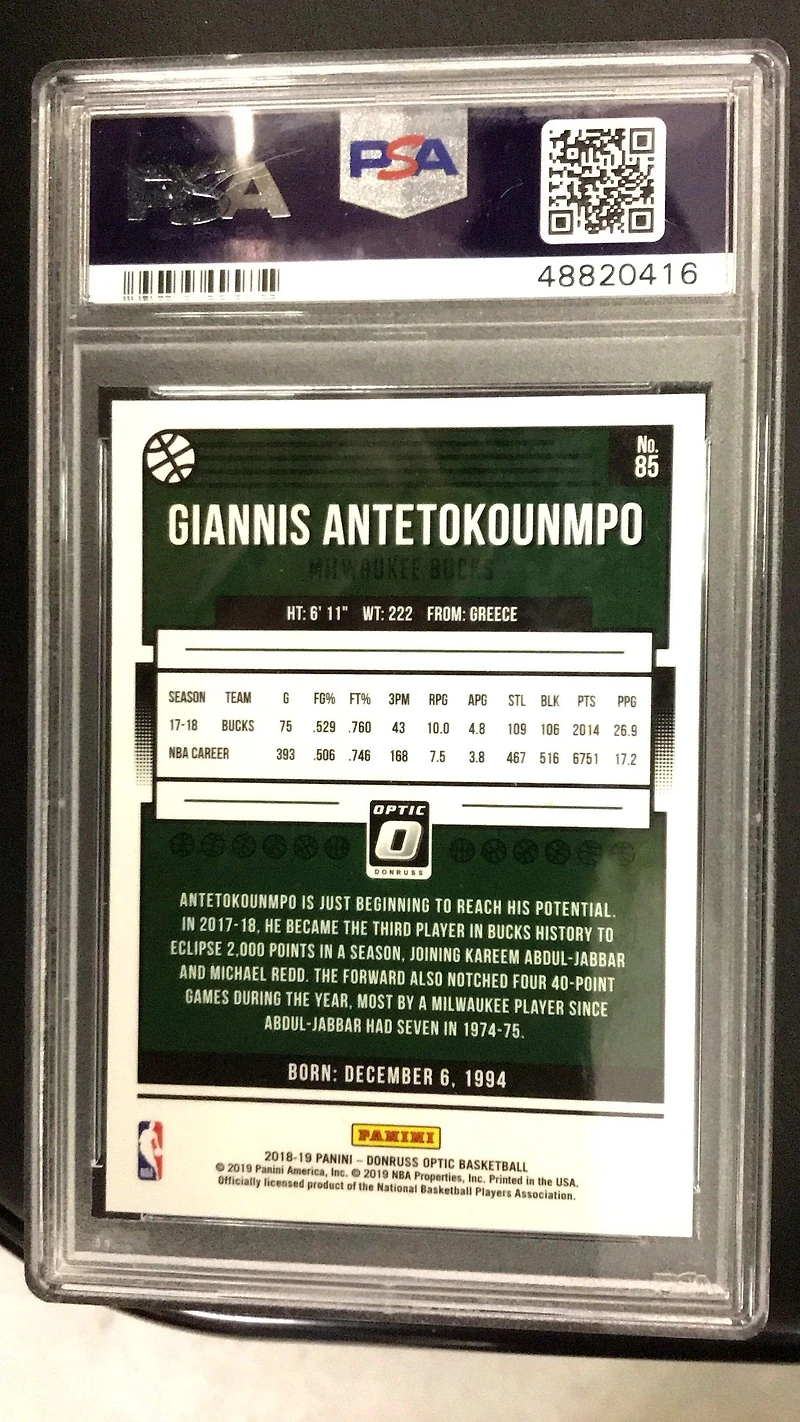2018 Panini Donruss Optic 85 Giannis Antetokounmpo PSA 10