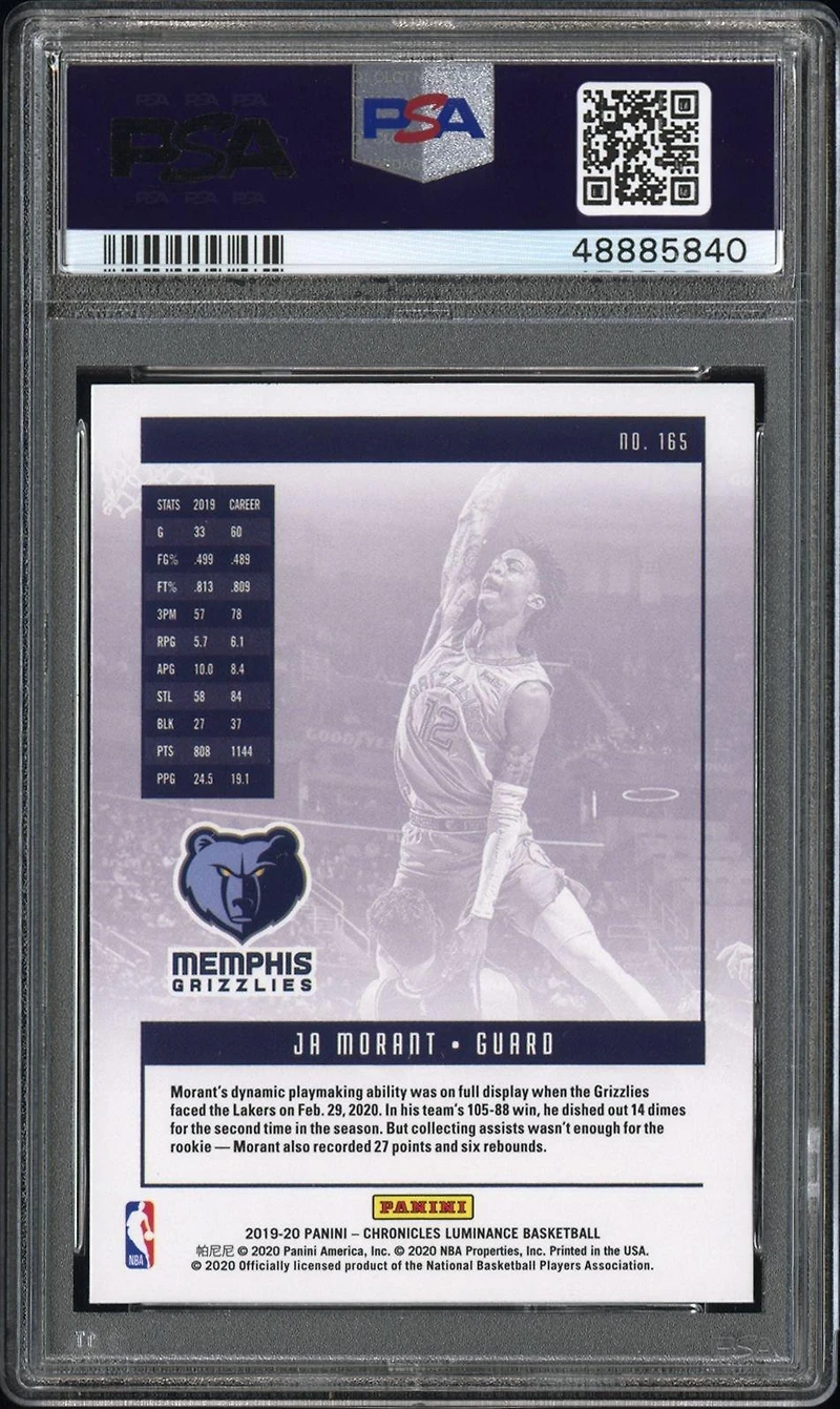 2019 Panini Chronicles 165 Ja Morant PSA