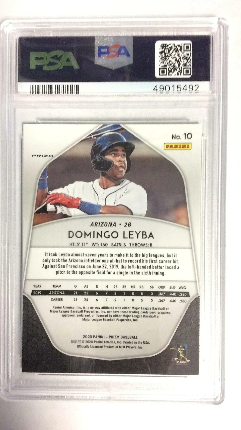 2020 Panini Prizm 10 Domingo Leyba Purple Prizm PSA 9