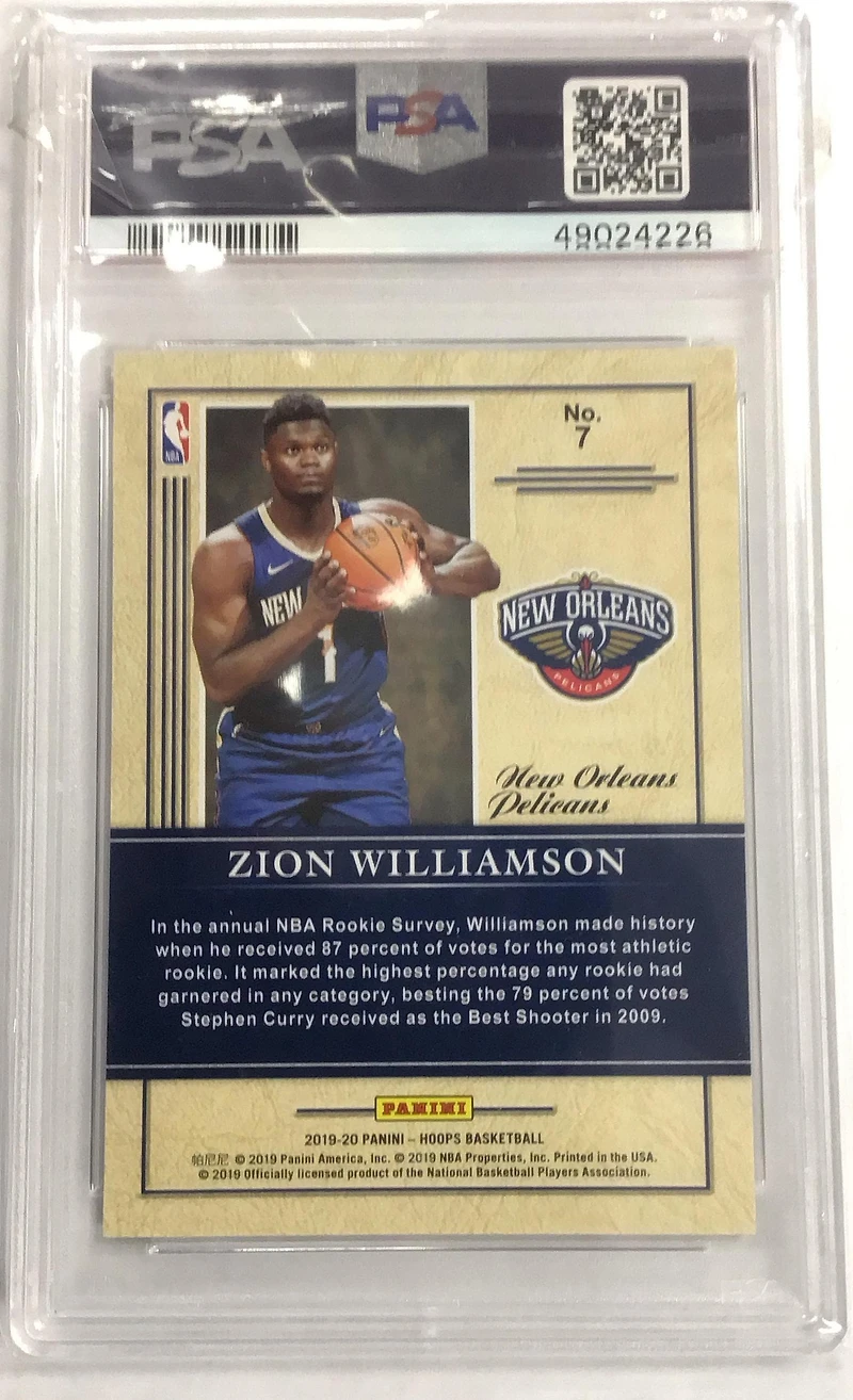 2019 Panini Hoops Class Of 2019 7 Zion Williamson Holo PSA 10