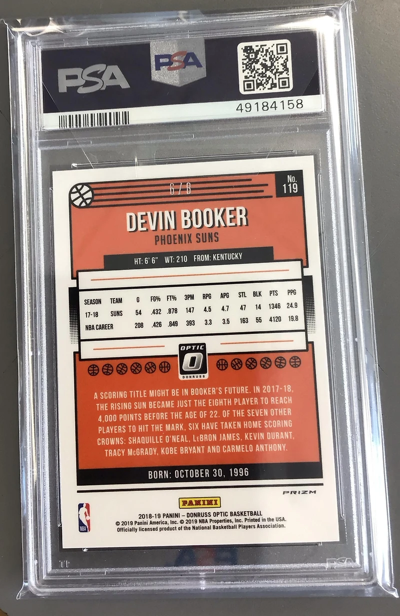 2018 Panini Donruss Optic 119 Devin Booker Choice-black Gold PSA 10