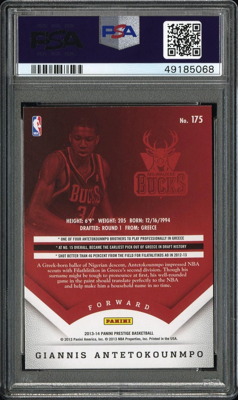 2013 Panini Prestige 175 Giannis Antetokounmpo PSA