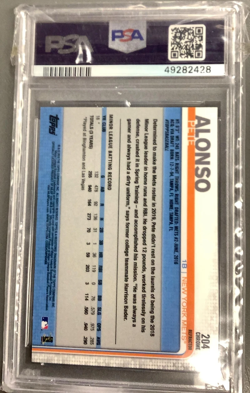 2019 Topps Chrome 204 Pete Alonso X-fractor PSA 10