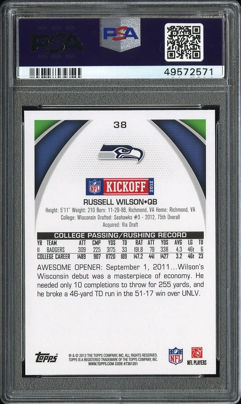 2012 Topps Kickoff 38 Russell Wilson PSA 10