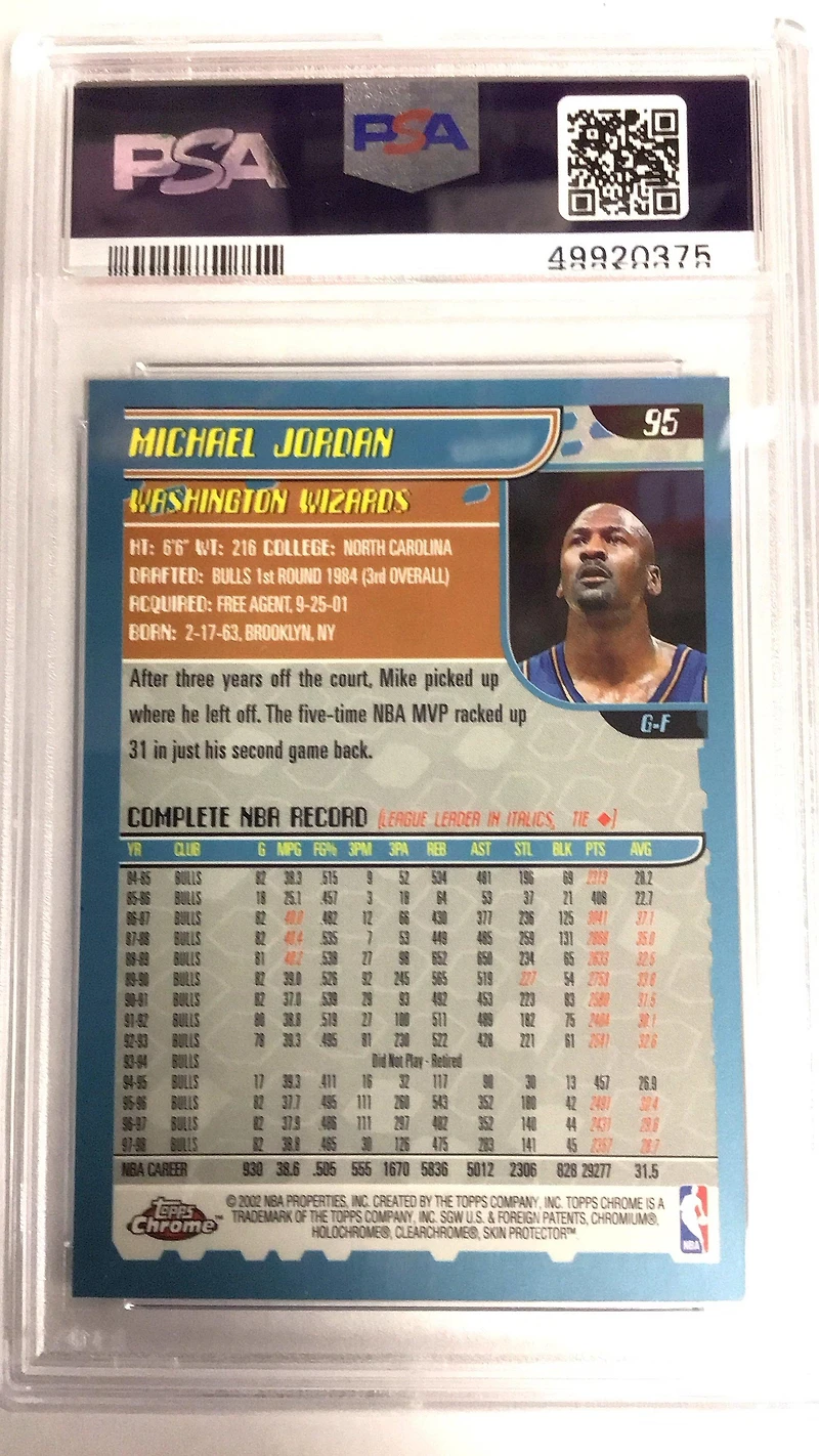 2001 Topps Chrome 95 Michael Jordan PSA 9