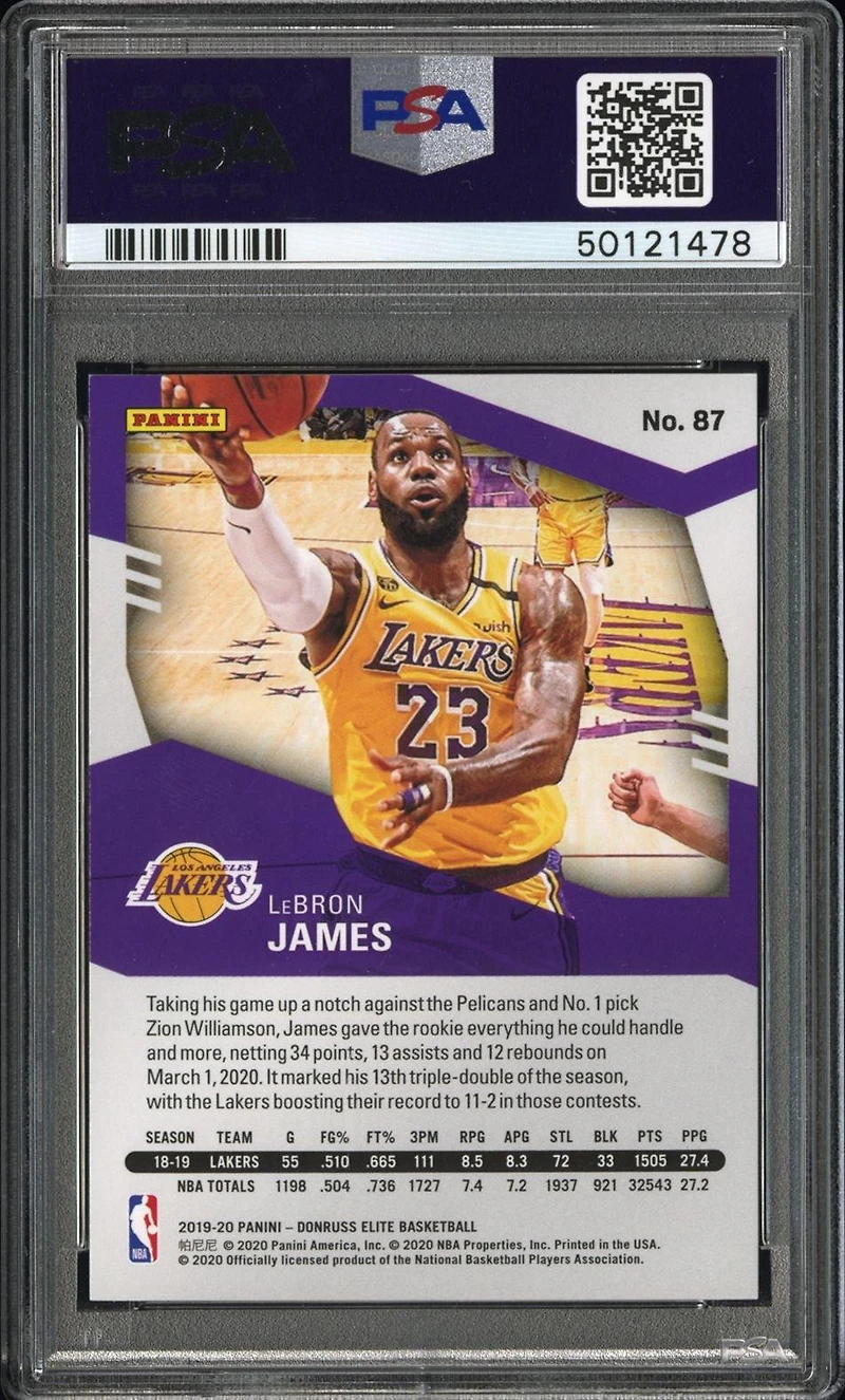 2019 Panini Donruss Elite 87 Lebron James Blue PSA 9