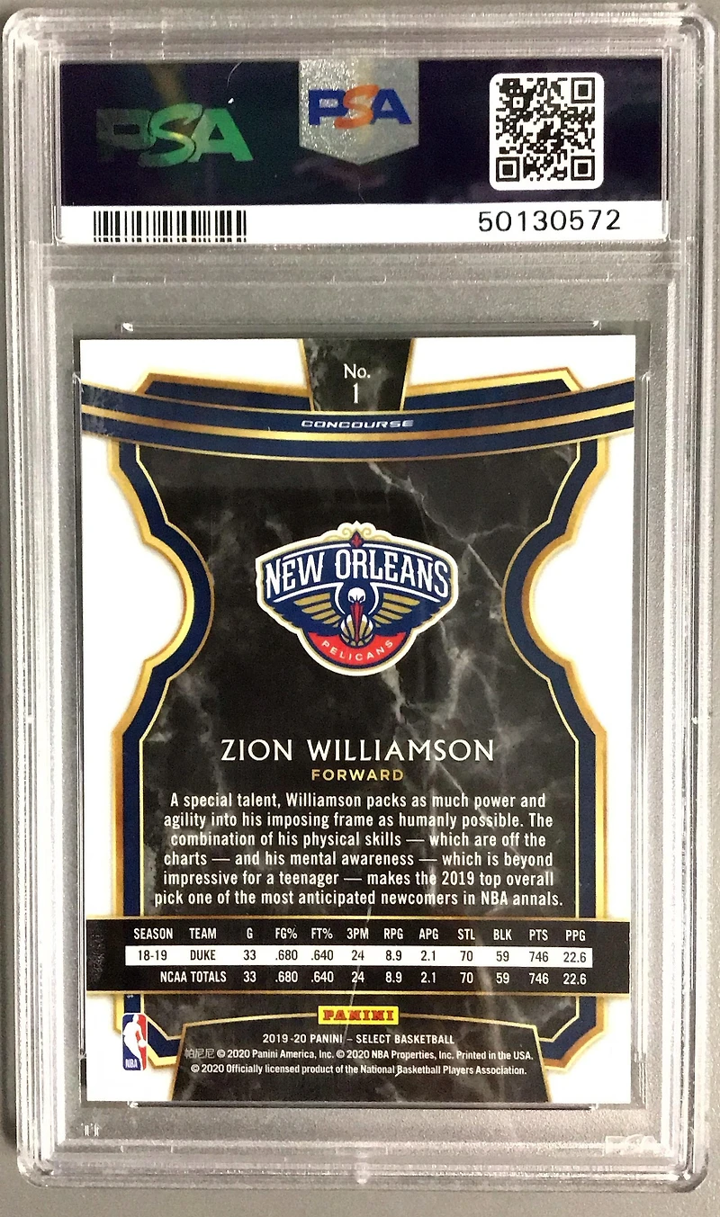2019 Panini Select 1 Zion Williamson PSA 10