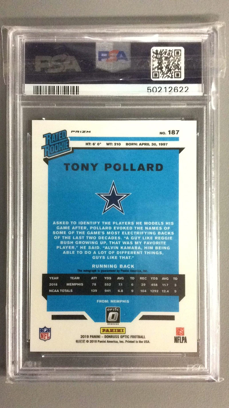 2019 Panini Donruss Optic 187 Tony Pollard Autograph-bronze PSA 9