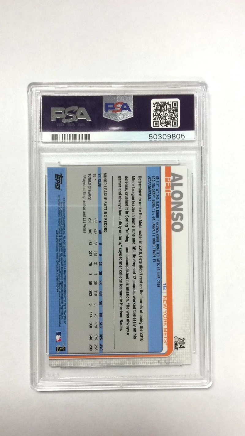 2019 Topps Chrome 204 Pete Alonso PSA 10