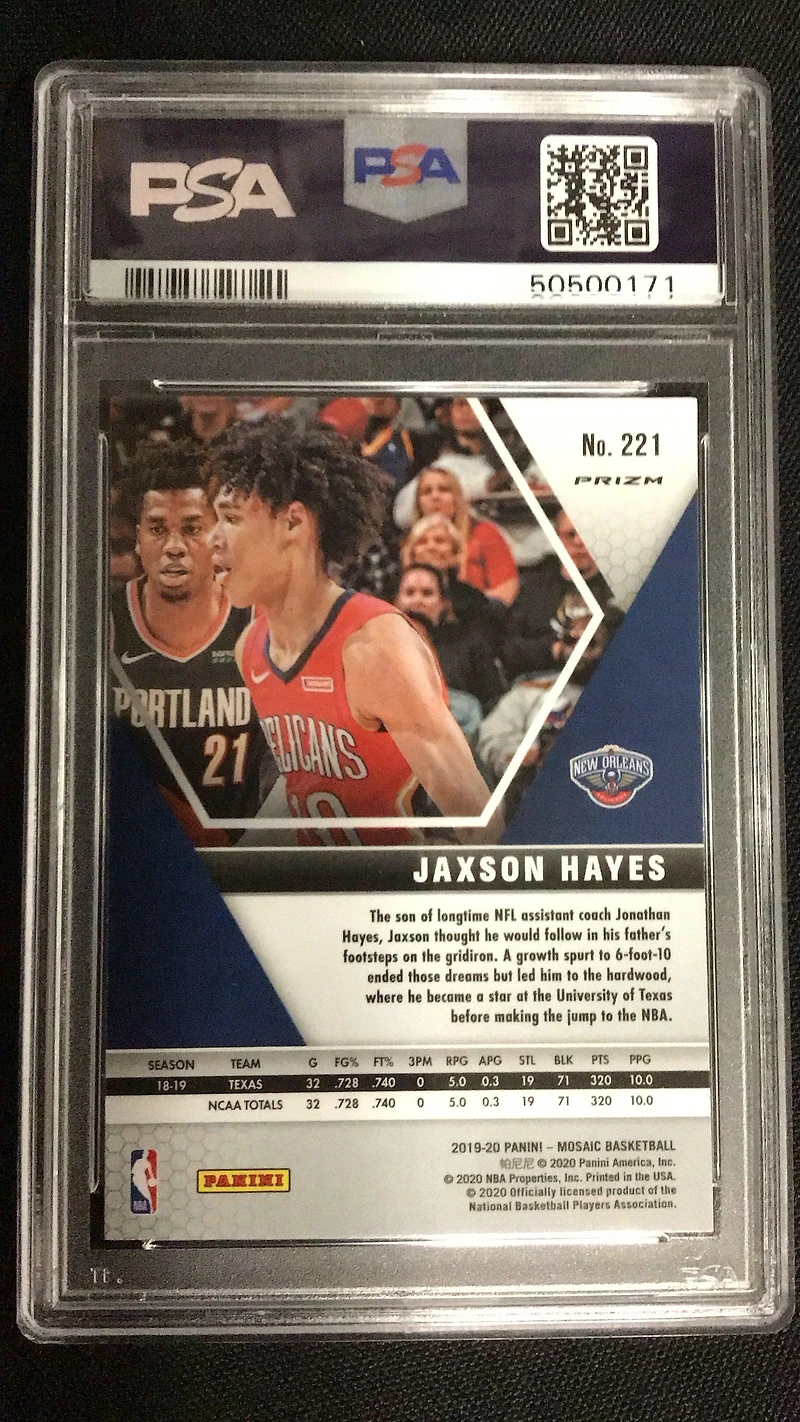 2019 Panini Mosaic 221 Jaxson Hayes Pink Camo PSA 8