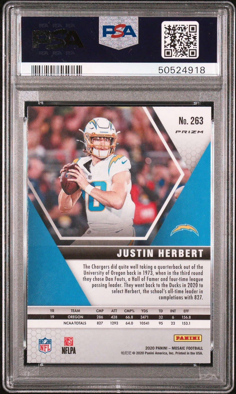 2020 Panini Mosaic Justin Herbert Reactive Gold PSA