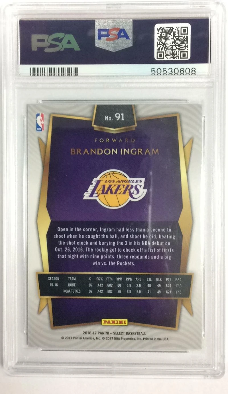 2016 Panini Select 91 Brandon Ingram PSA 9
