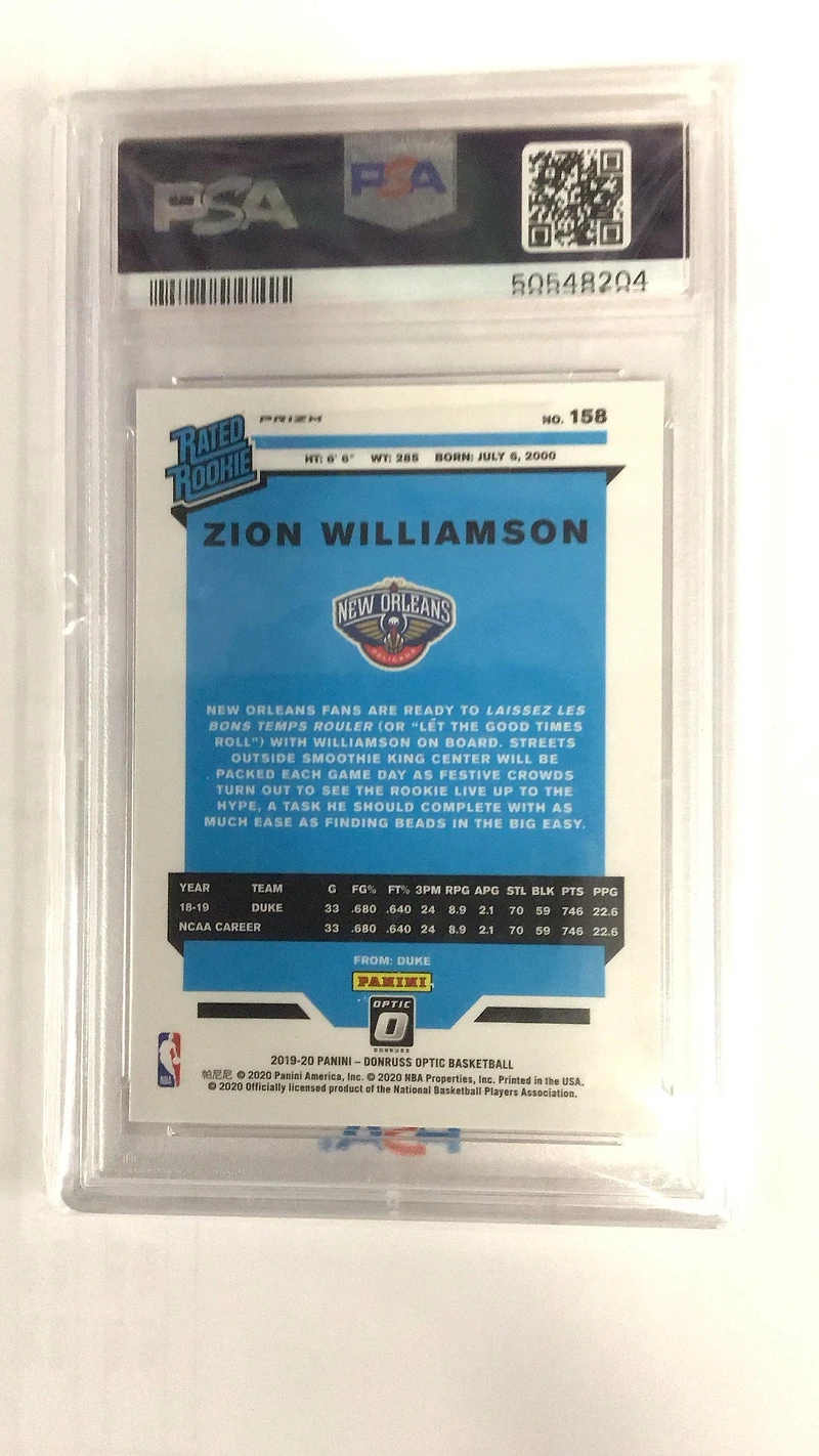 2019 Panini Donruss Optic 158 Zion Williamson Hyper Pink PSA