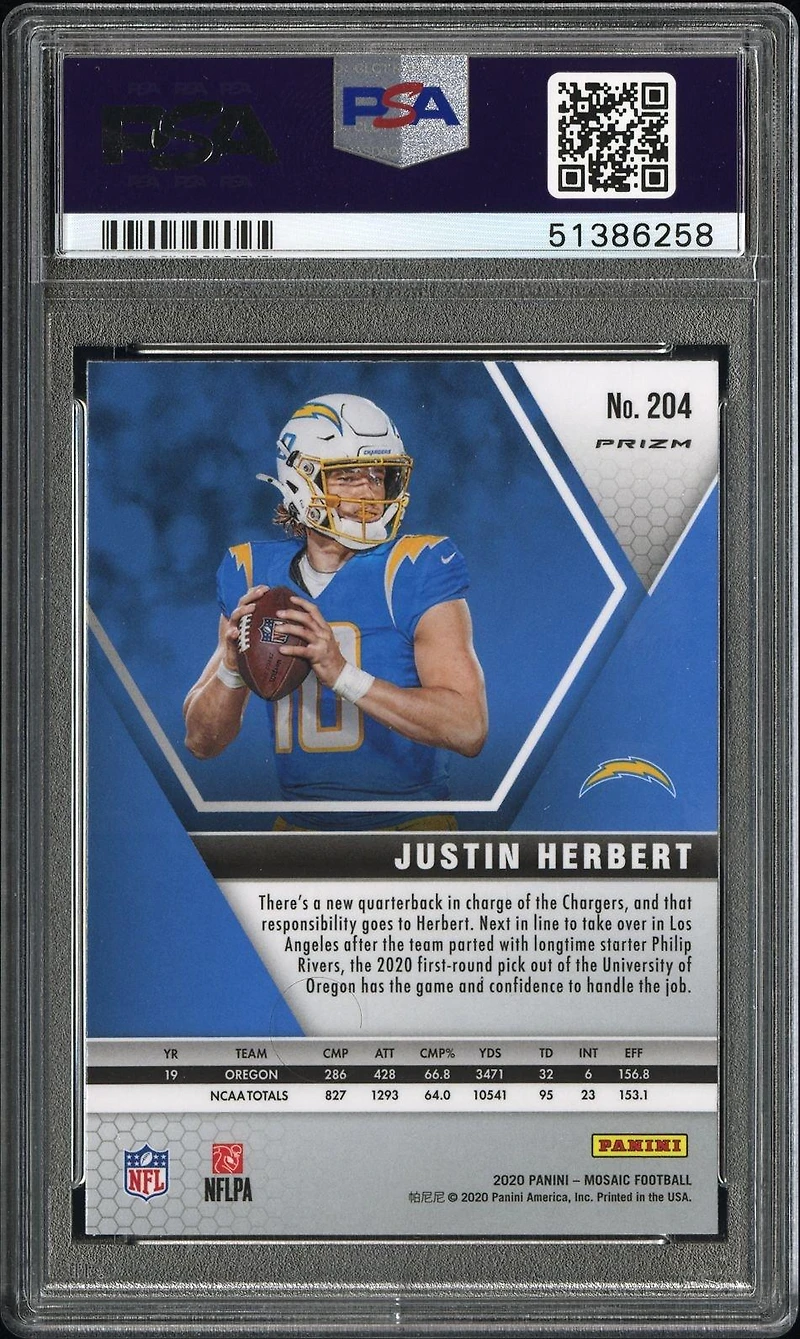 2020 Panini Mosaic 204 Justin Herbert Mosaic PSA 10