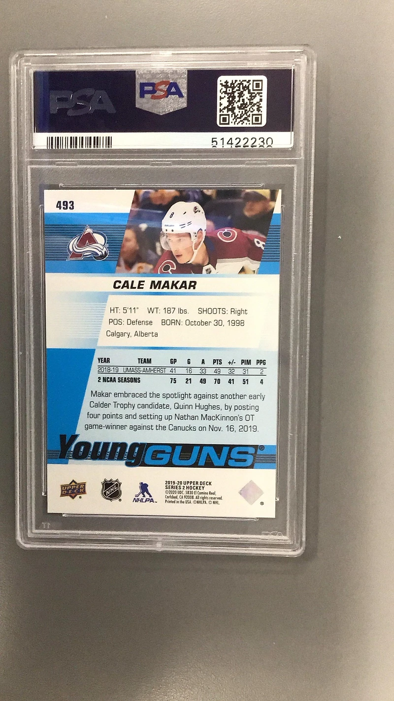 2019 Upper Deck 493 Cale Makar PSA 9