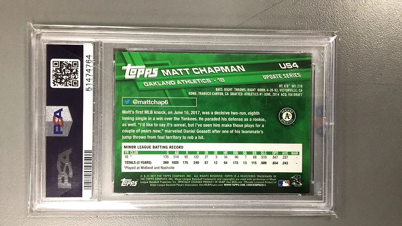 2017 Topps Update Us4 Matt Chapman PSA 9