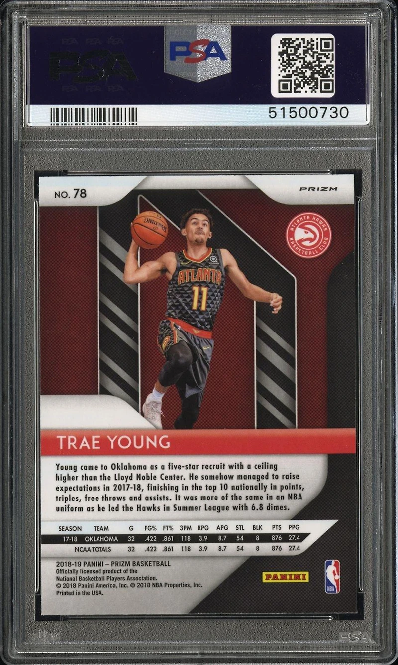 2018 Panini Prizm 78 Trae Young Silver Prizm PSA