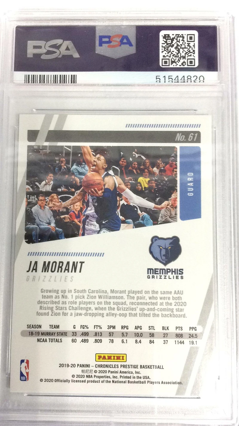 2019 Panini Chronicles Ja Morant PSA 10