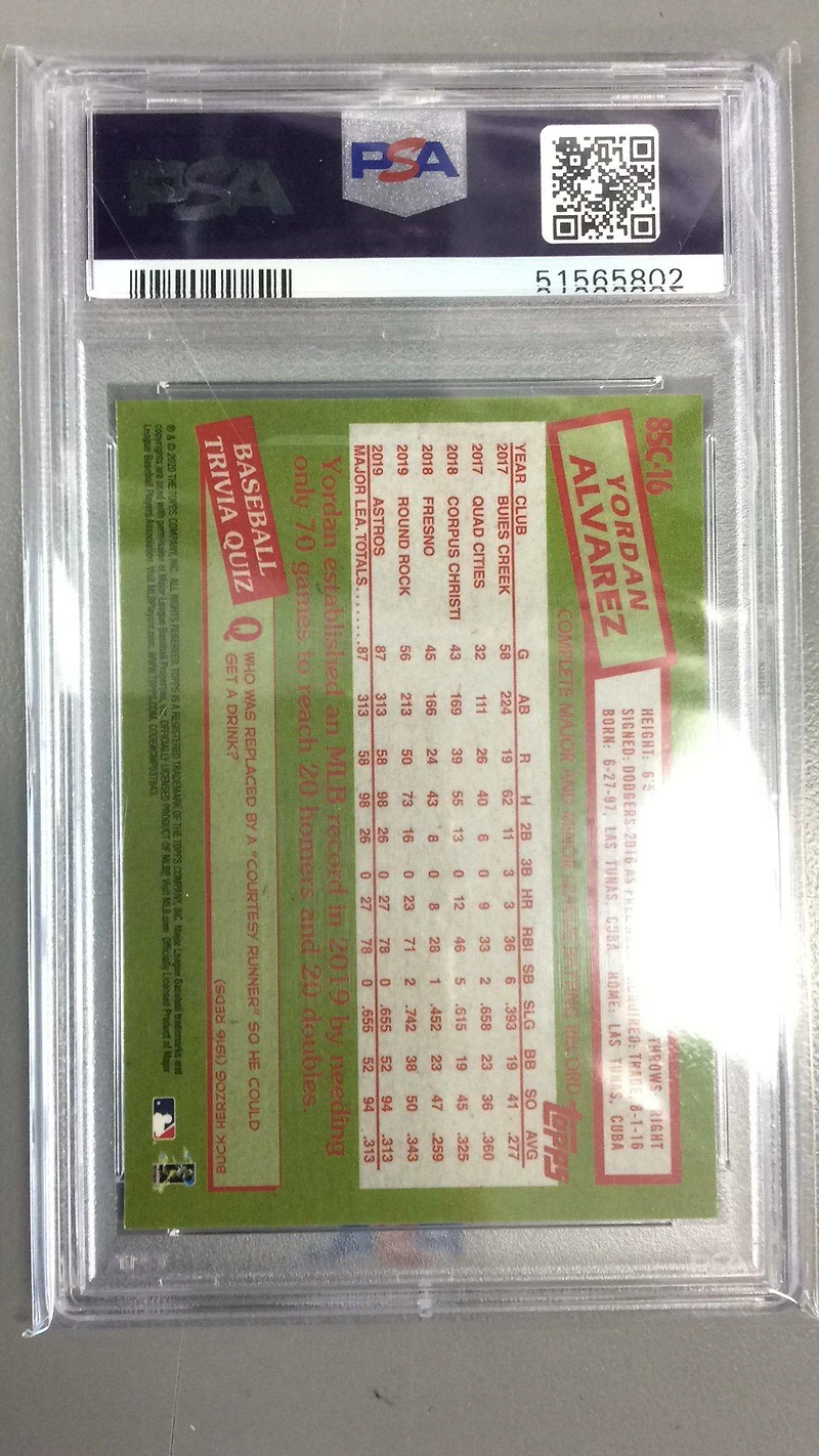 2020 Topps Silver Pack 1985 Chrome Promo 16 Yordan Alvarez PSA 10