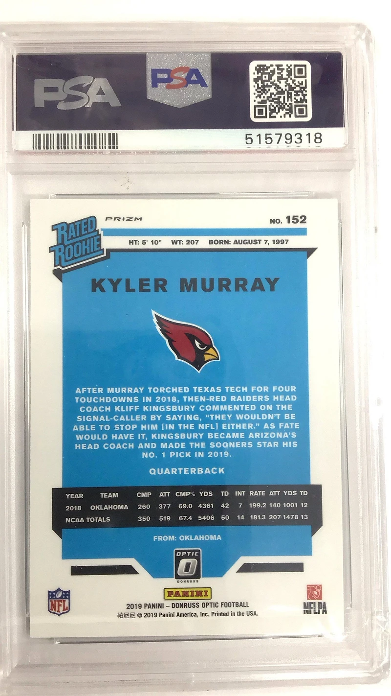 2019 Panini Donruss Optic 152 Kyler Murray Green Velocity PSA 9