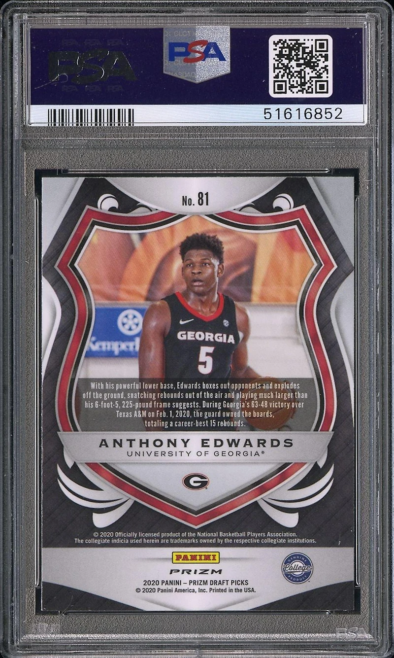 2020 Panini Prizm Draft Picks Anthony Edwards Silver Prizm PSA