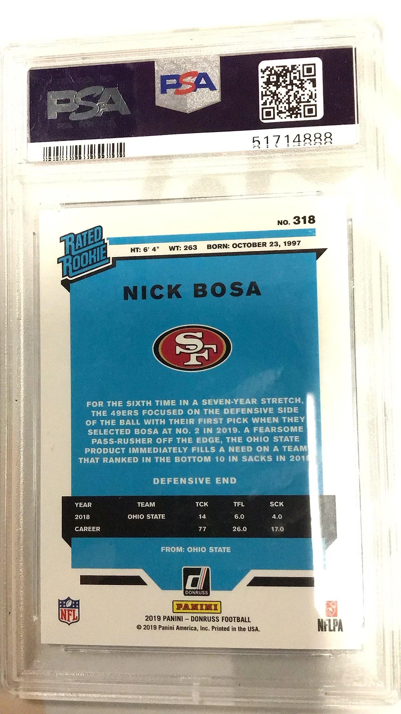 2019 Panini Donruss 318 Nick Bosa PSA 10