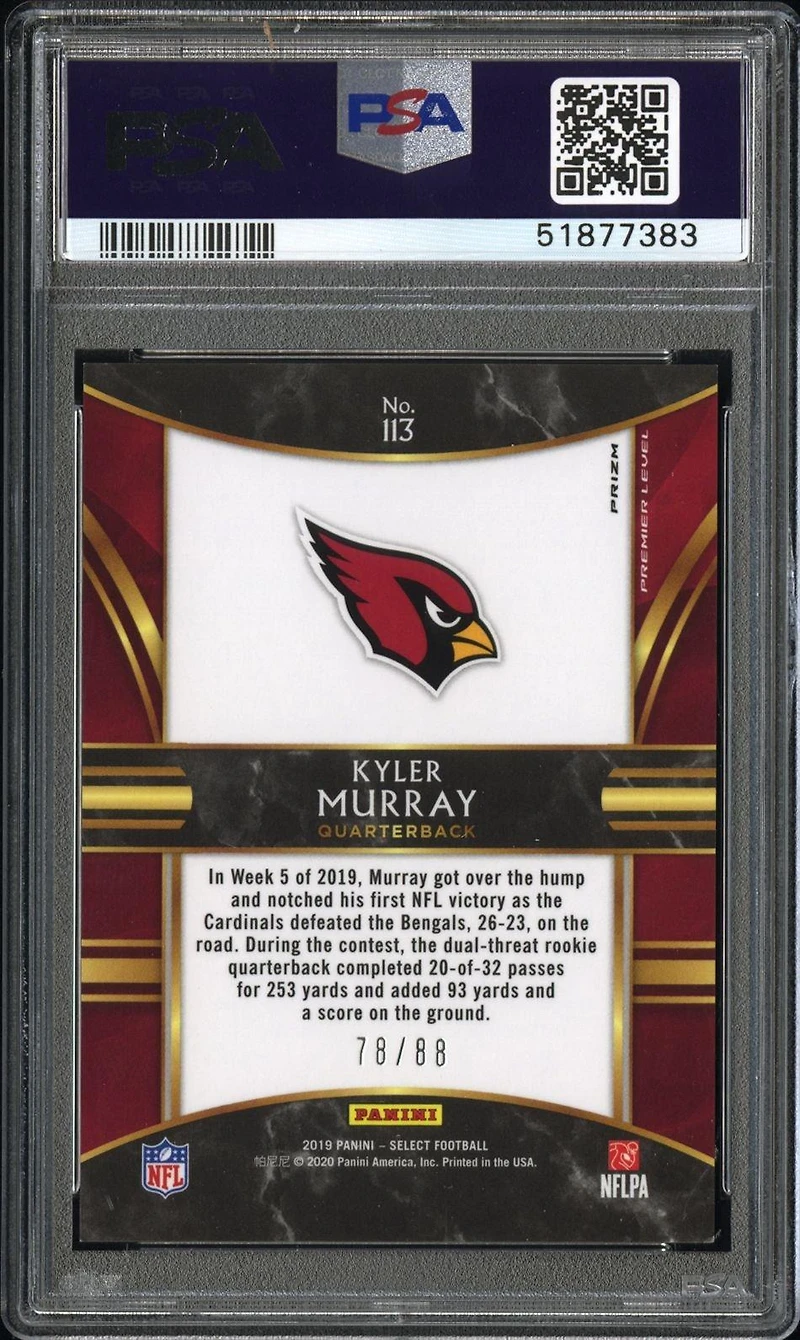 2019 Panini Select 113 Kyler Murray Dragon Scale Prizm PSA 9