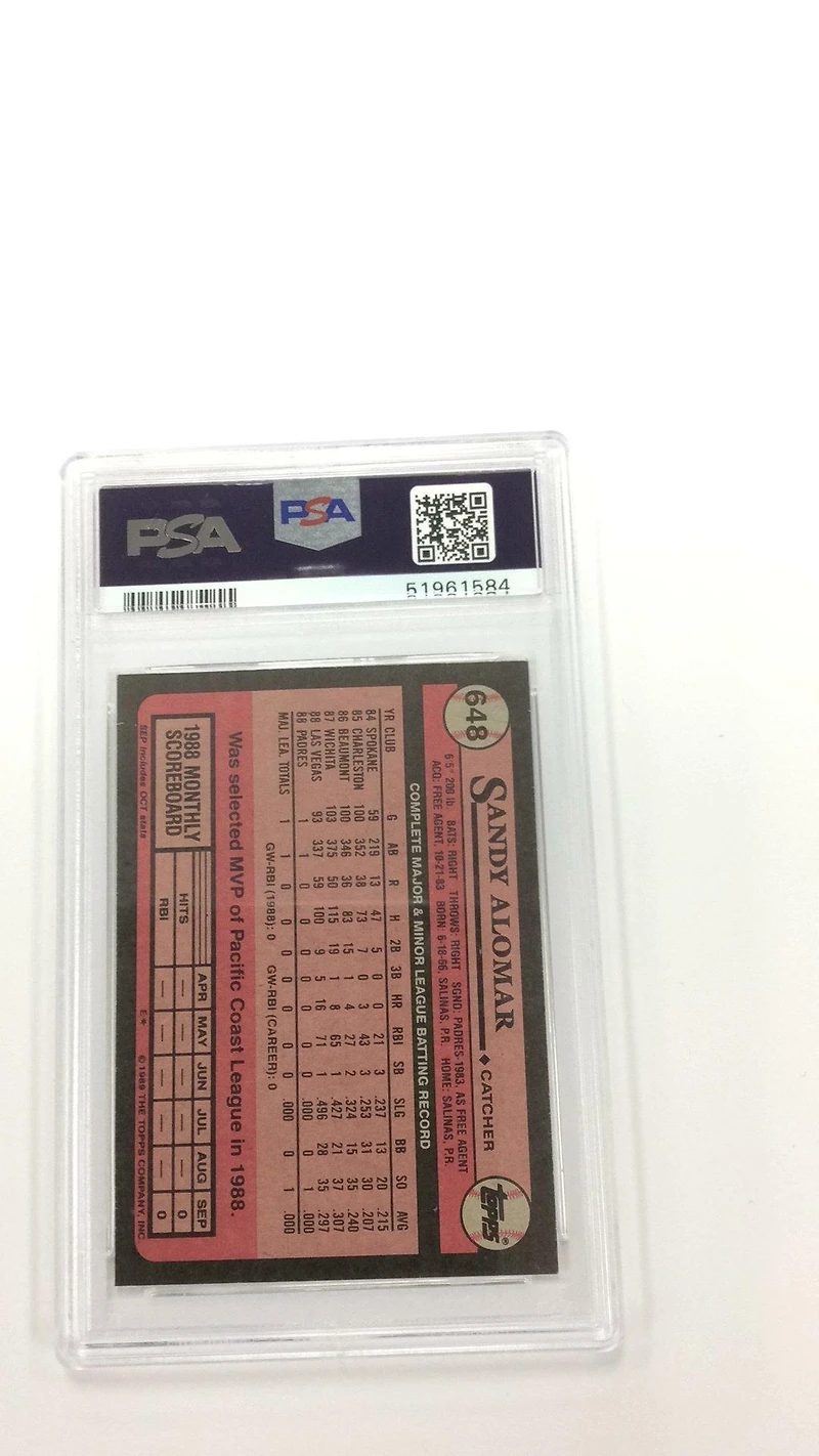 1989 Topps 648 Sandy Alomar PSA 9
