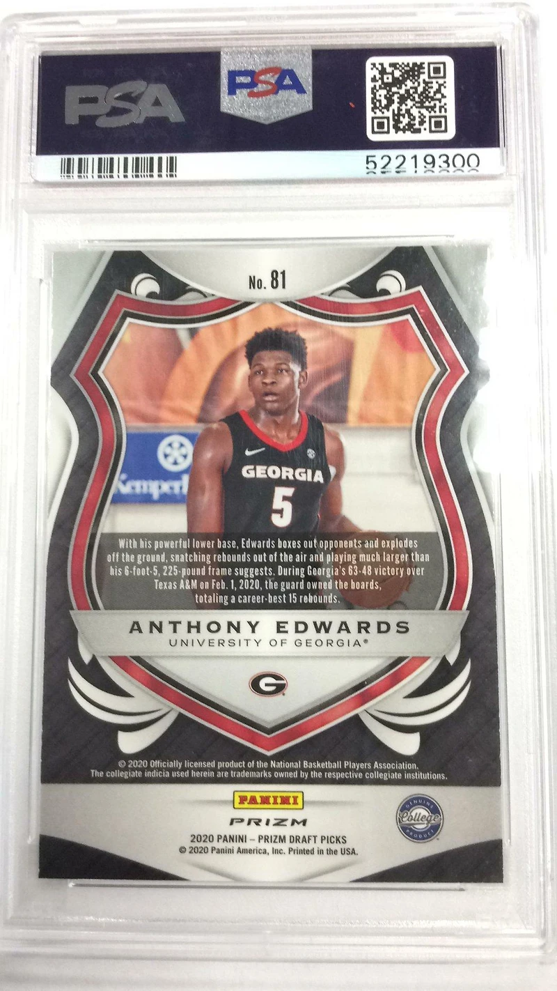 2020 Panini Prizm Draft Picks Anthony Edwards Silver Prizm PSA
