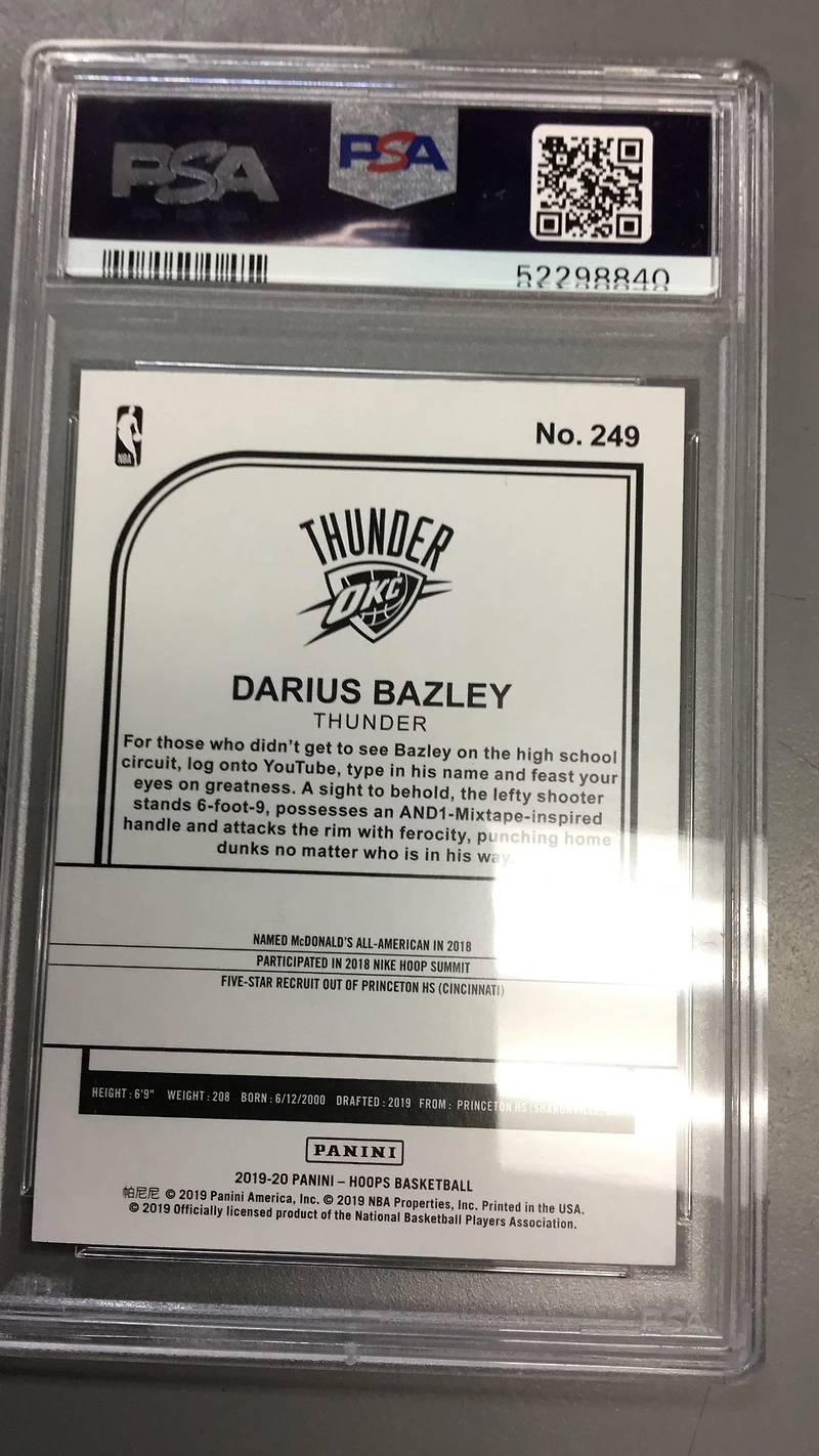 2019 Panini Hoops 249 Darius Bazley PSA
