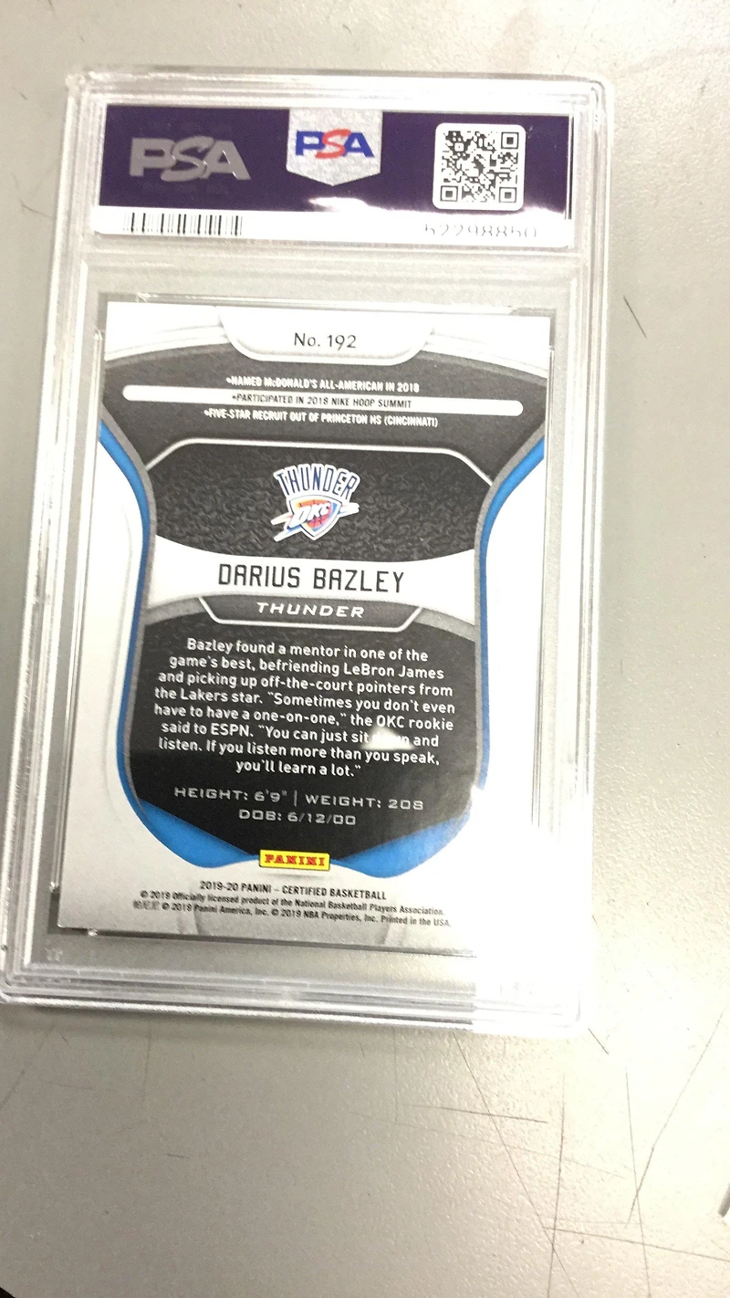 2019 Panini Certified 192 Darius Bazley PSA 10