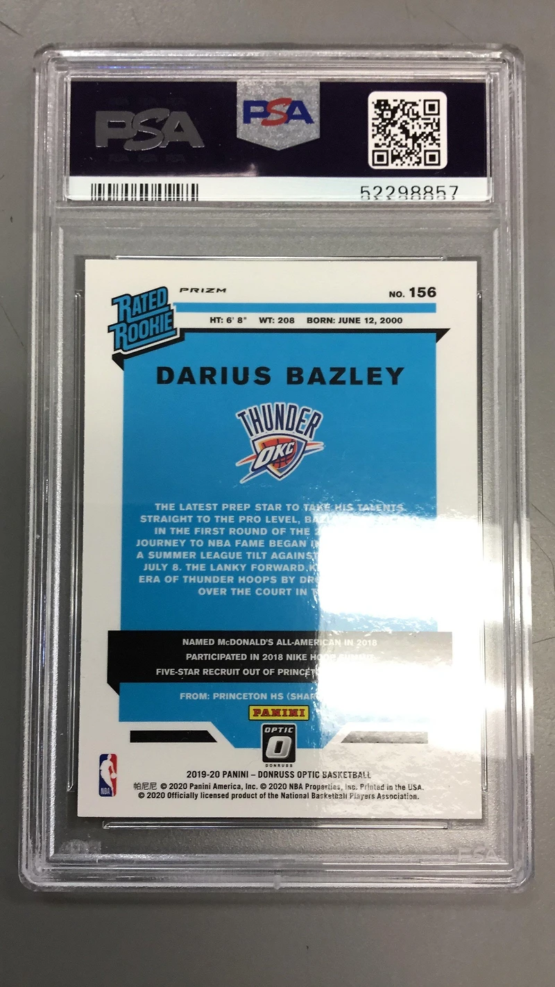 2019 Panini Donruss Optic 156 Darius Bazley Fanatics PSA