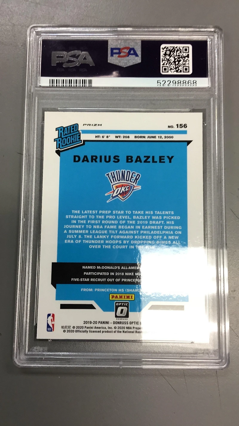 2019 Panini Donruss Optic 156 Darius Bazley Blue Velocity PSA 9
