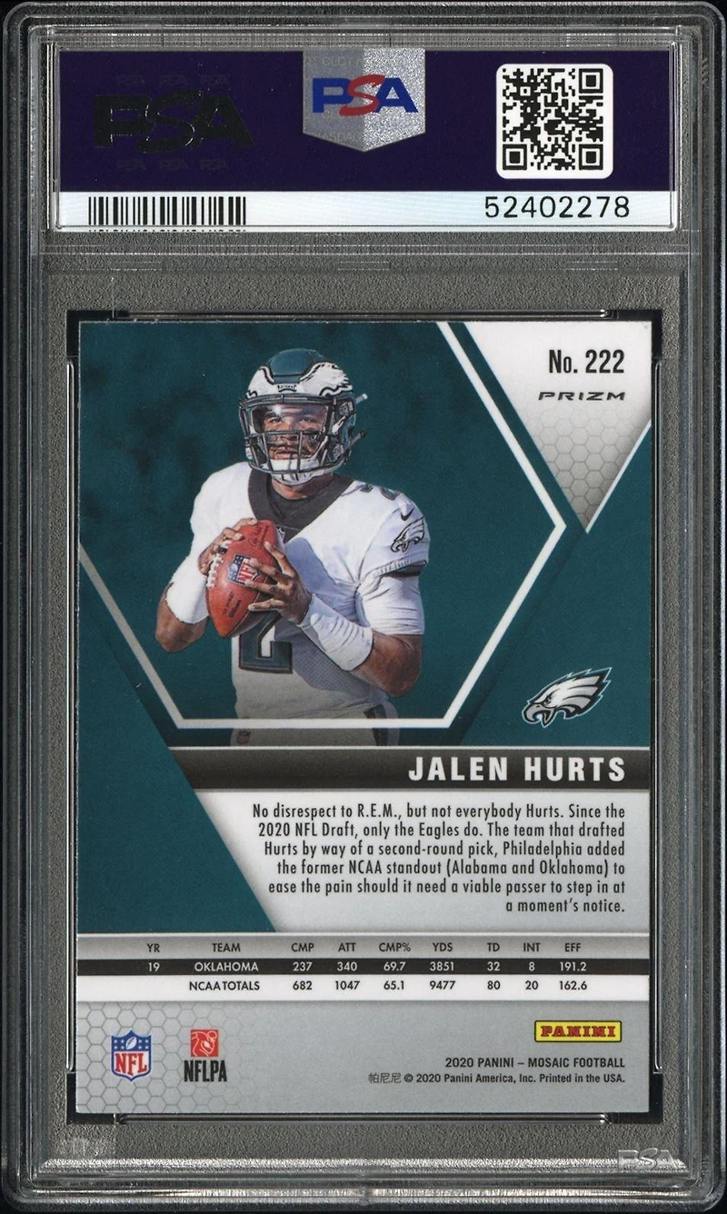 2020 Panini Mosaic 222 Jalen Hurts Red Mosaic PSA 10