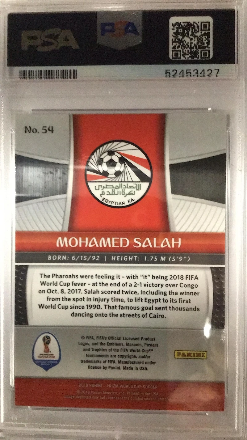 2018 Panini Prizm World Cup 54 Mohamed Salah PSA
