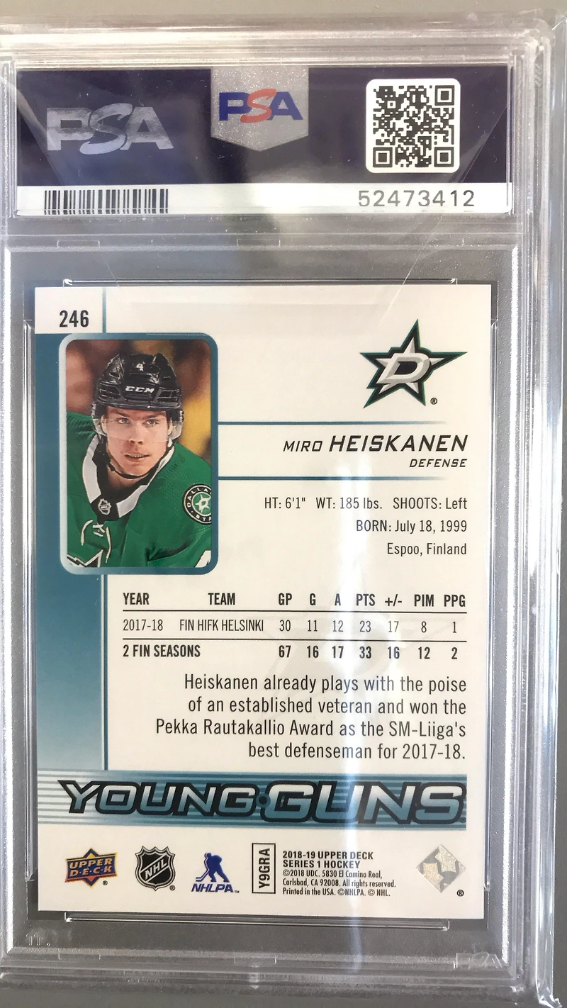 2018 Upper Deck 246 Miro Heiskanen PSA 10
