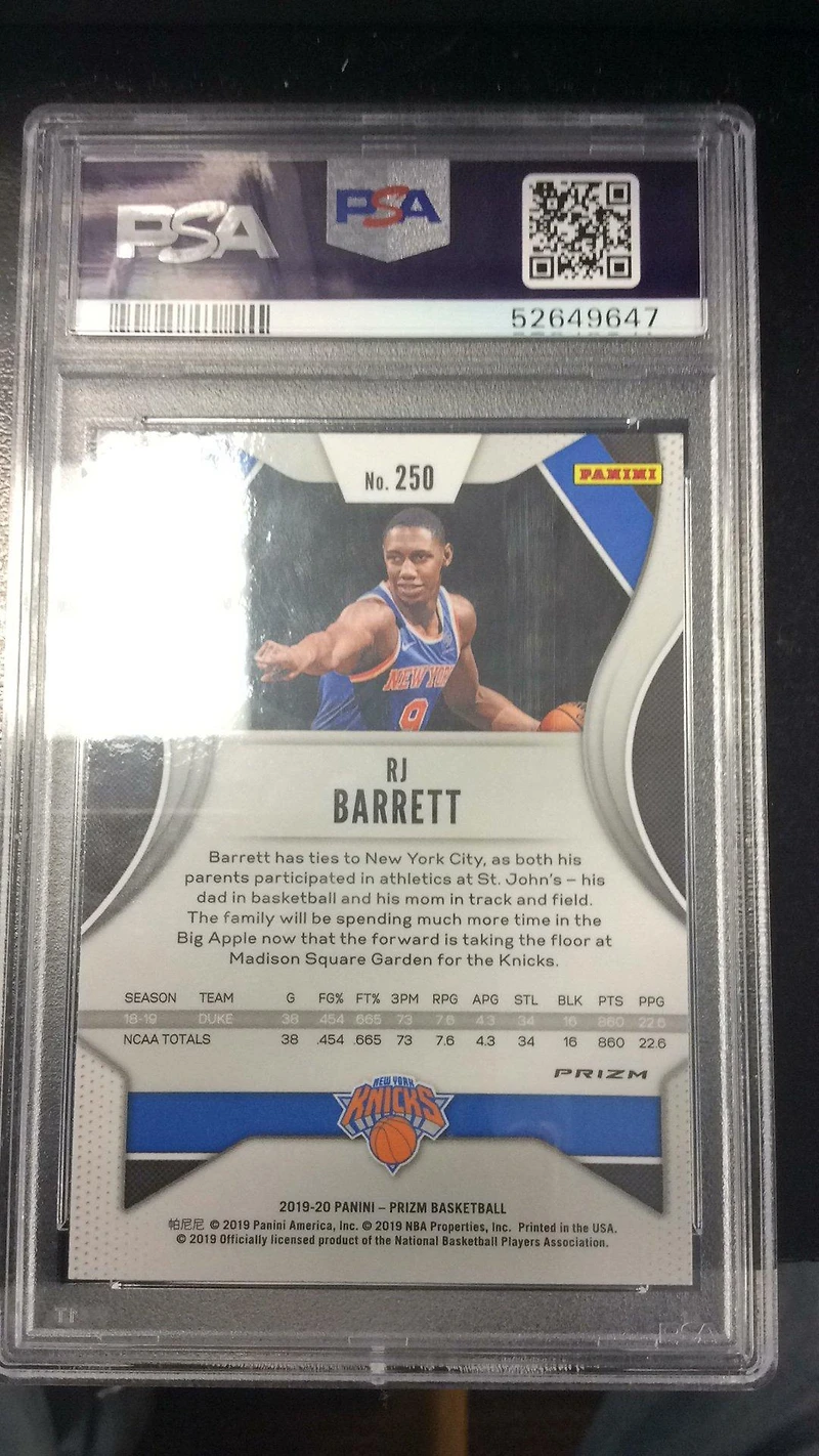 2019 Panini Prizm 250 Rj Barrett Green Prizm PSA 10